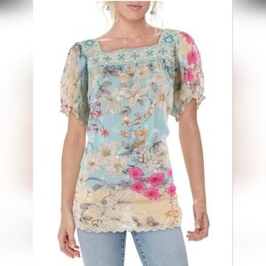 RARE FIND! Johnny Was Permint Padme Blouse, L, Boho, Floral, Luxury